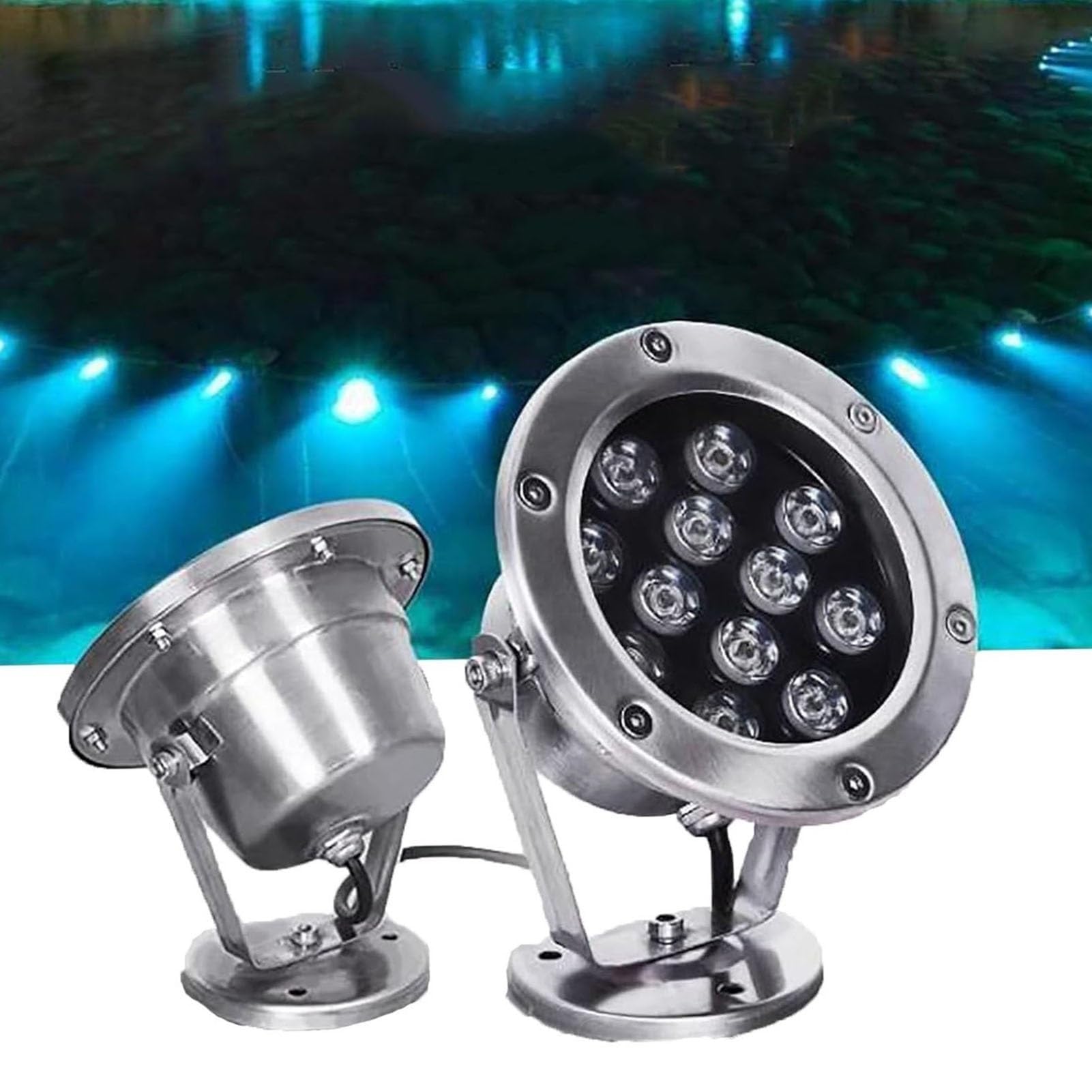 Lampa basenowa LED, zatapialna lampa fontannowa RGB, oświetlenie zewnętrzne z regulowanym niskim napięciem 12 V, wodoodporna lampa basenowa IP68, do akwarium i imprezy (ciepła biel, 36 W)