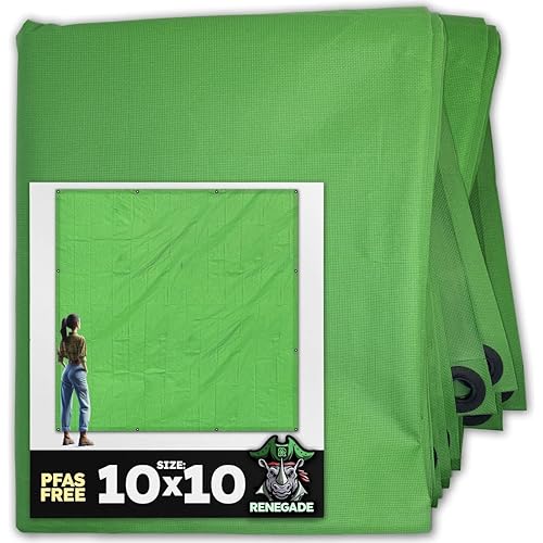 RENEGADE Industrial Tarp 10x10 ft Green – Heavy Duty, Waterproof, UV-Resistant, PFAS-Free – Square Tarpaulin for Campsites, Roofing, Construction & Outdoor Shelter