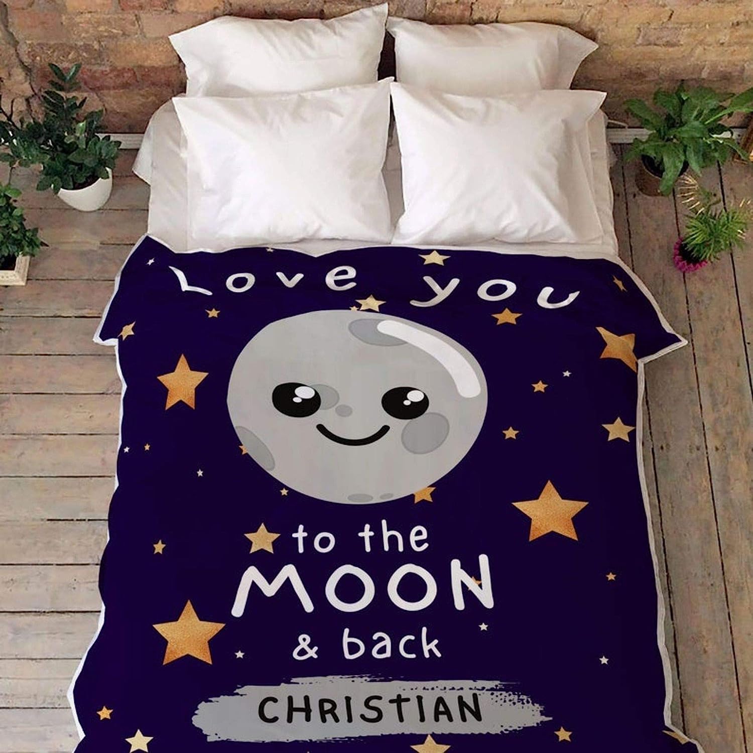Manta personalizada con nombre de luna y espalda para niños y niñas, manta de forro polar con estrellas y galaxias para niños, artículos esenciales únicos de baby shower para hijo e hija, manta