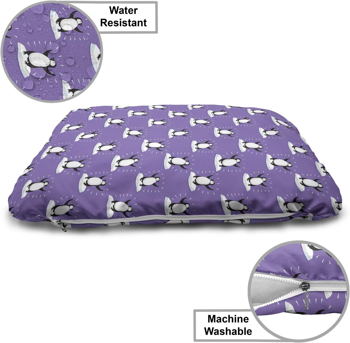 review Lunarable Cartoon Pet Bed, Funny Penguins Dancing on Iceberg Arctic Animals Cheerful Winter, Chew Resistant Pad for Dogs and Cats Cushion with Removable Cover, 24