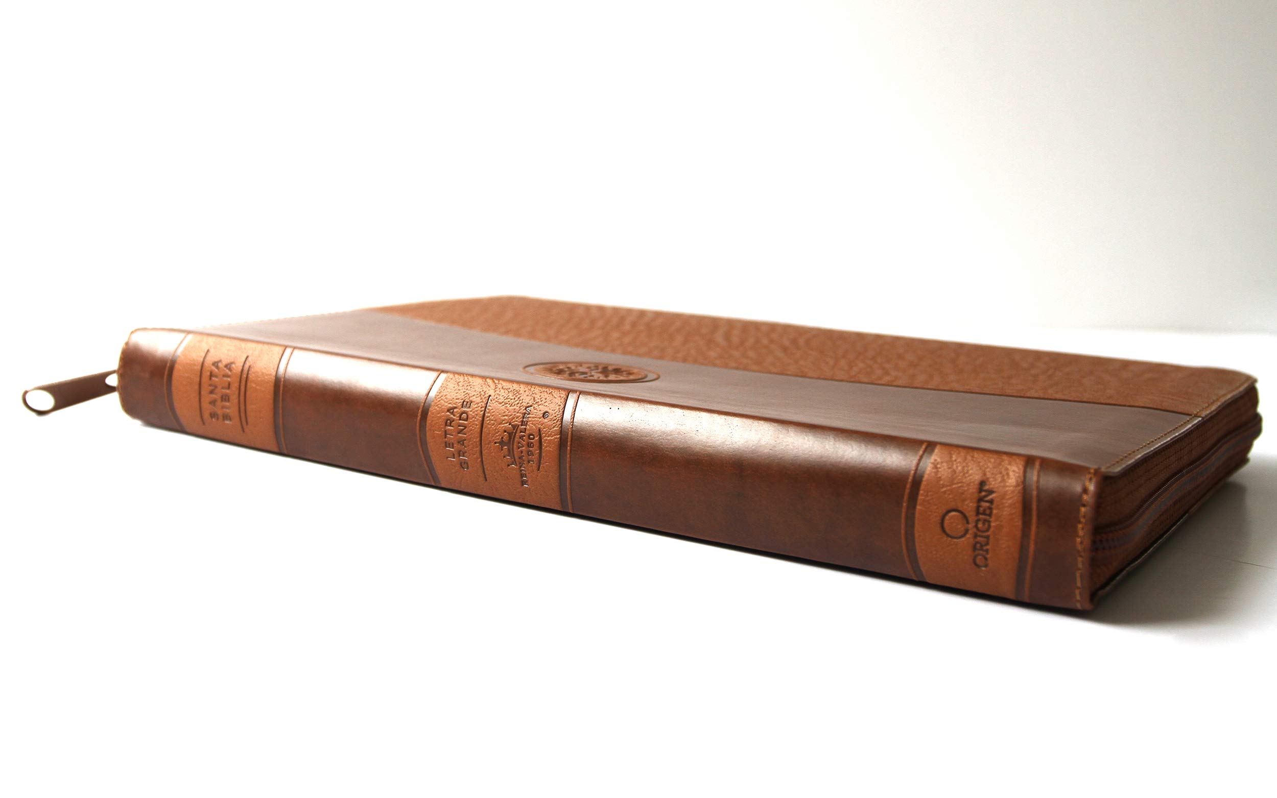 Biblia Reina Valera 1960 Tamaño grande, letra grande piel canela con cremallera / Spanish Holy Bible RVR 1960. Large Size Large Print Brown Leather ... Cremallera, con Imágenes De Tierra Santa