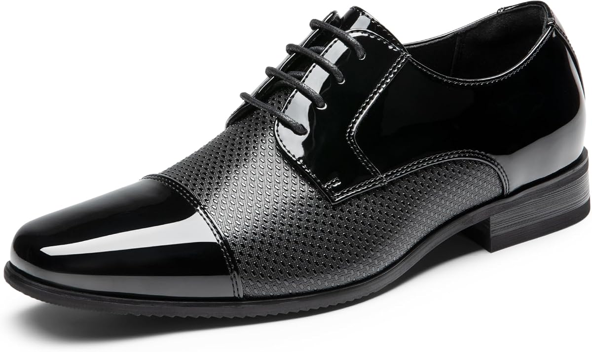 Bruno Marc Men's Patent Tuxedo Dress Formal Oxfords | Classic Lace-up Formal Oxfords Patent Vegan Leather Shoes Ultimate Comfort Lightweight and Flexible