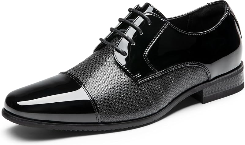 Bruno Marc Men's Patent Tuxedo Dress Formal Oxfords | Classic Lace-up Formal Oxfords Patent Vegan Leather Shoes Ultimate Comfort Lightweight and Flexible