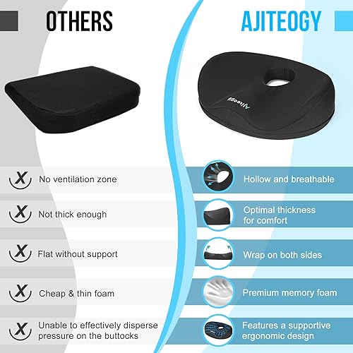 Miniatura 6 de Ajiteogy Memory Foam Seat Cushions,Innovative Hemorrhoid and Tailbone Pain Relief Cushion with Scientific Backhole Design,Non-Slip Memory Foam Butt