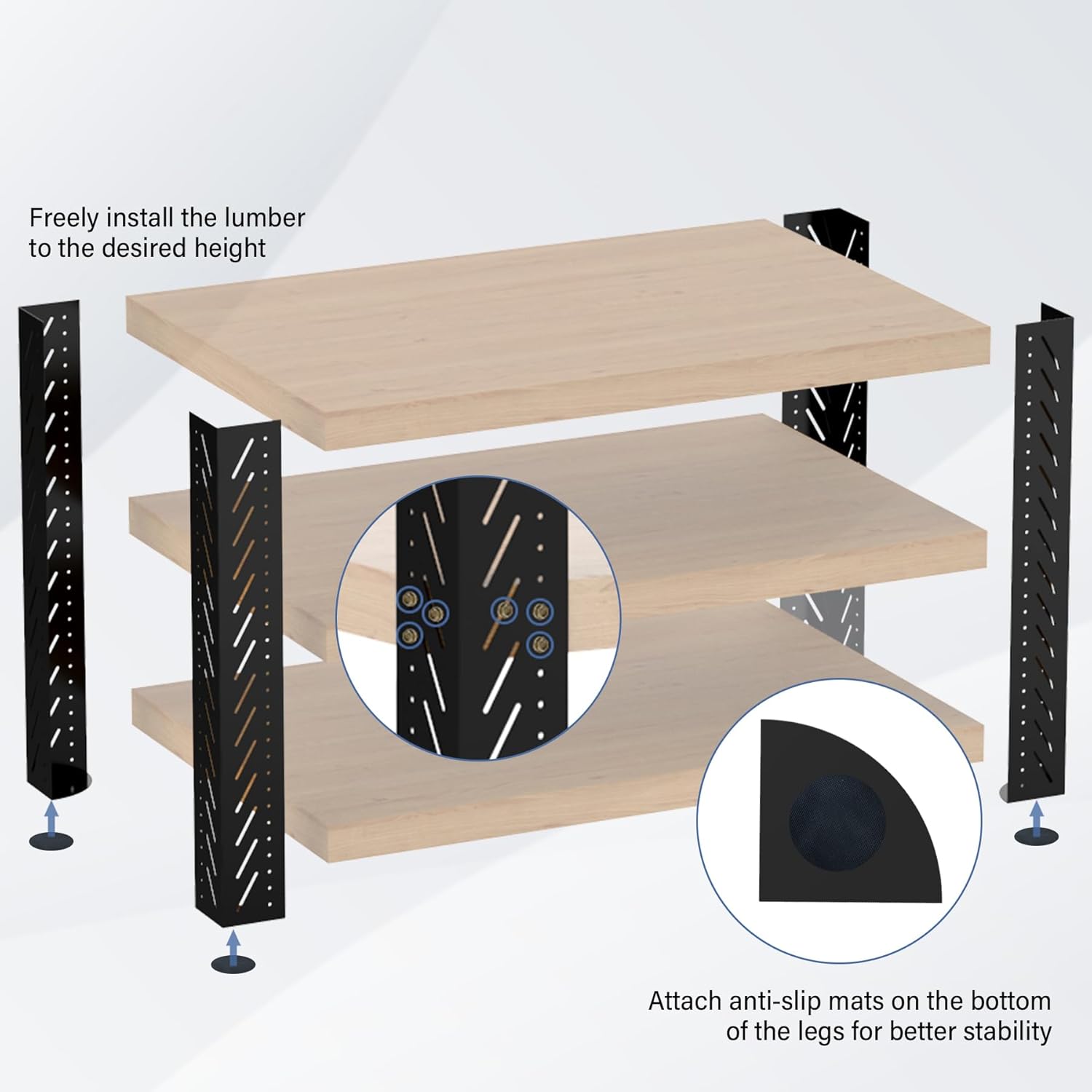 Universal Metal Workbench Legs Kit w/Free Height Design, Heavy Duty DIY Workbench Kit Custom in Size and Color, 35.4" Height, Suitable for Shelving, Work Table, Lumber Not Included