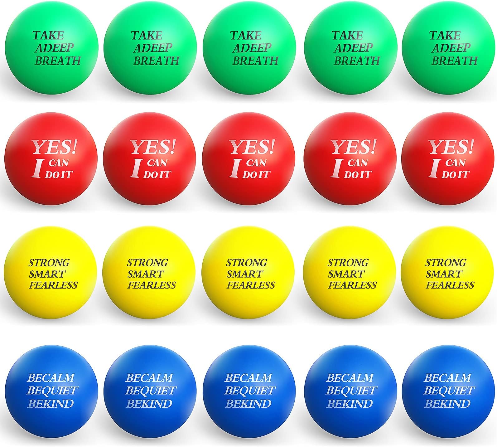 Kasyat 20 Pcs Motivational Stress Balls Bulk Colorful Stress Relief Balls with Inspirational Quotes Small Funny Foam Party Favors Gifts for Anger Fidget Relief Hand Exercise Motivating Supply