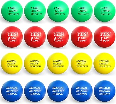 Kasyat 20 Pieces Motivational Stress Balls Bulk Colorful Foam Quotes Inspirational Relief Anxiety Small Stress Ball Pack for Relief Motivating Encouraging AdultRed, Green, Yellow, Blue