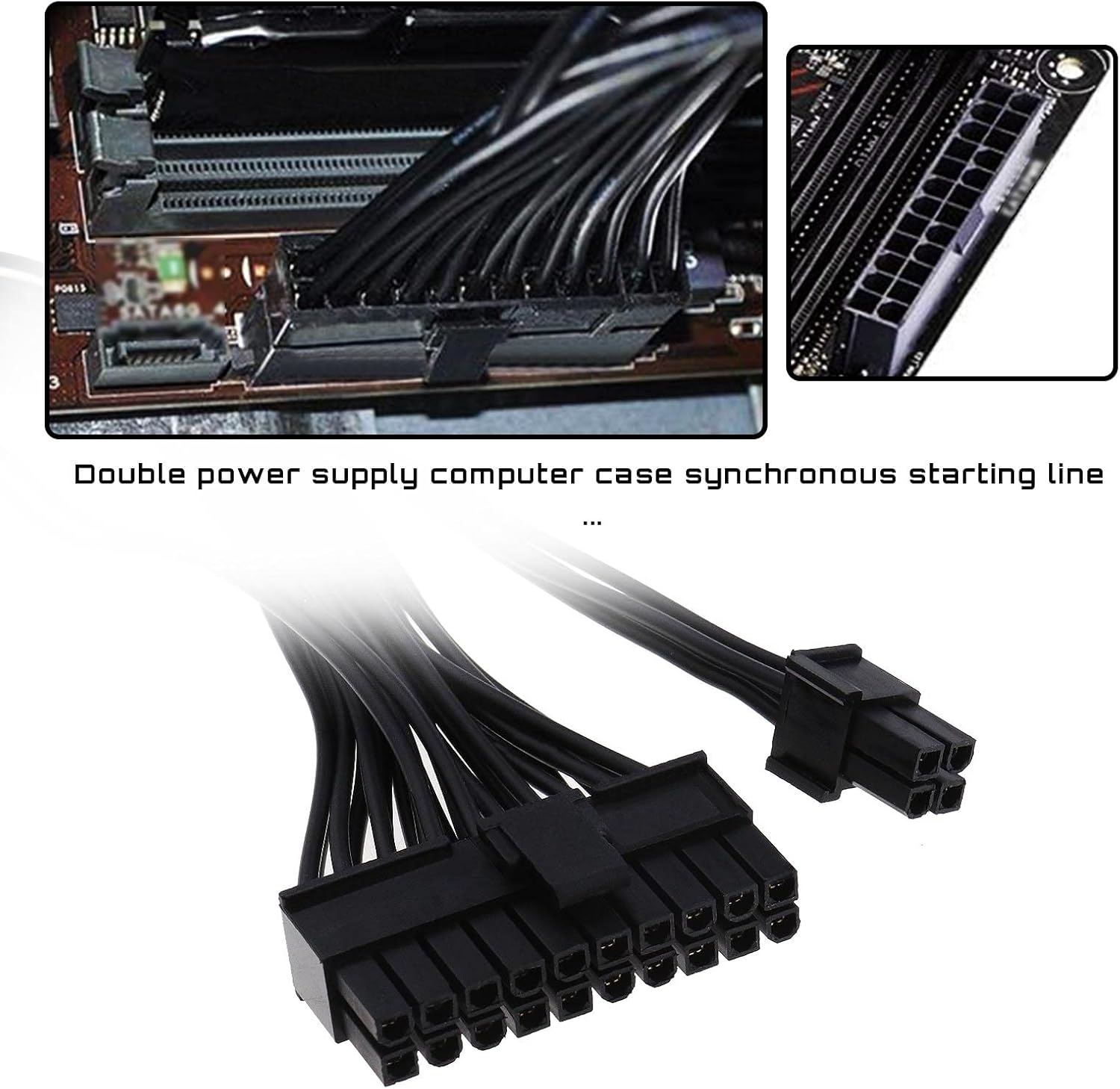 Dual PSU 24Pin ATX Motherboard Adapter Cable 20+4 Pin Dual PSU Cable