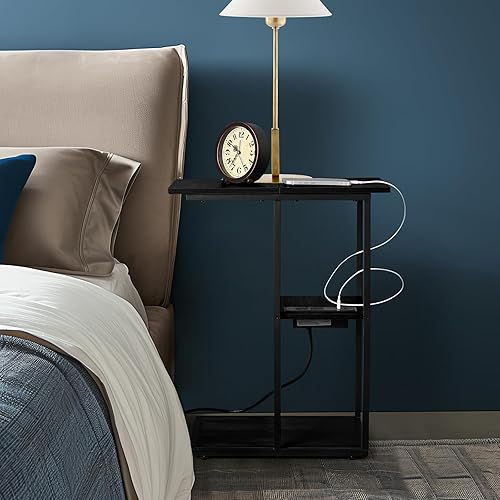 Miniatura 6 de Mesa auxiliar en forma de C  Mesa C sobre ruedas  Mesita de noche con ruedas, toma de corriente y USB  Mesa de sofá para sala de estar, dormitorio,