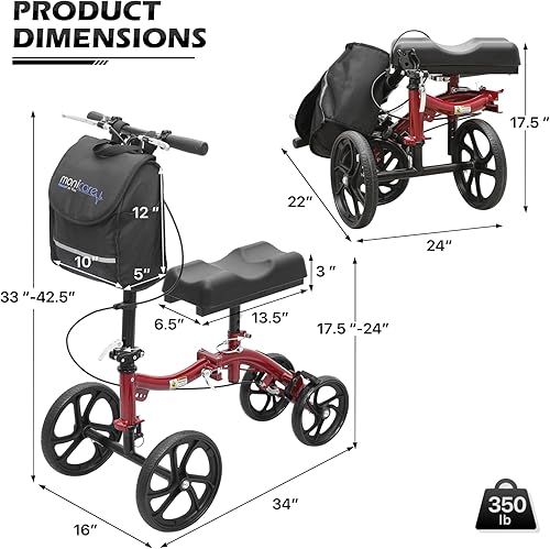 Miniatura 2 de Rodillera compacta todo terreno con ruedas delanteras de 10 pulgadas, altura ajustable, con sistema de freno doble y almacenamiento extraíble para