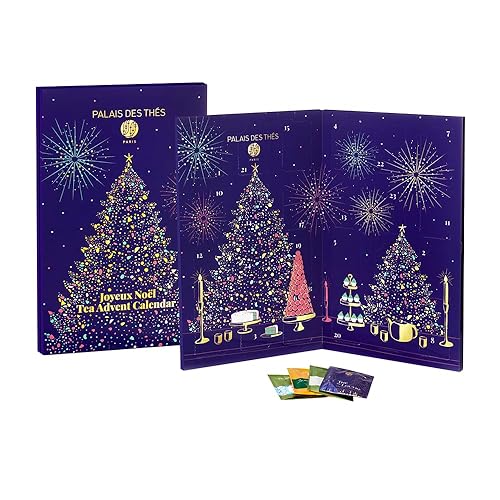 Palais des Thés - Joyeux Noël Tea - Calendario de Adviento con hierbas parisinas de primera calidad, negro, oolong, rooibos, té verde - 24 bolsas de