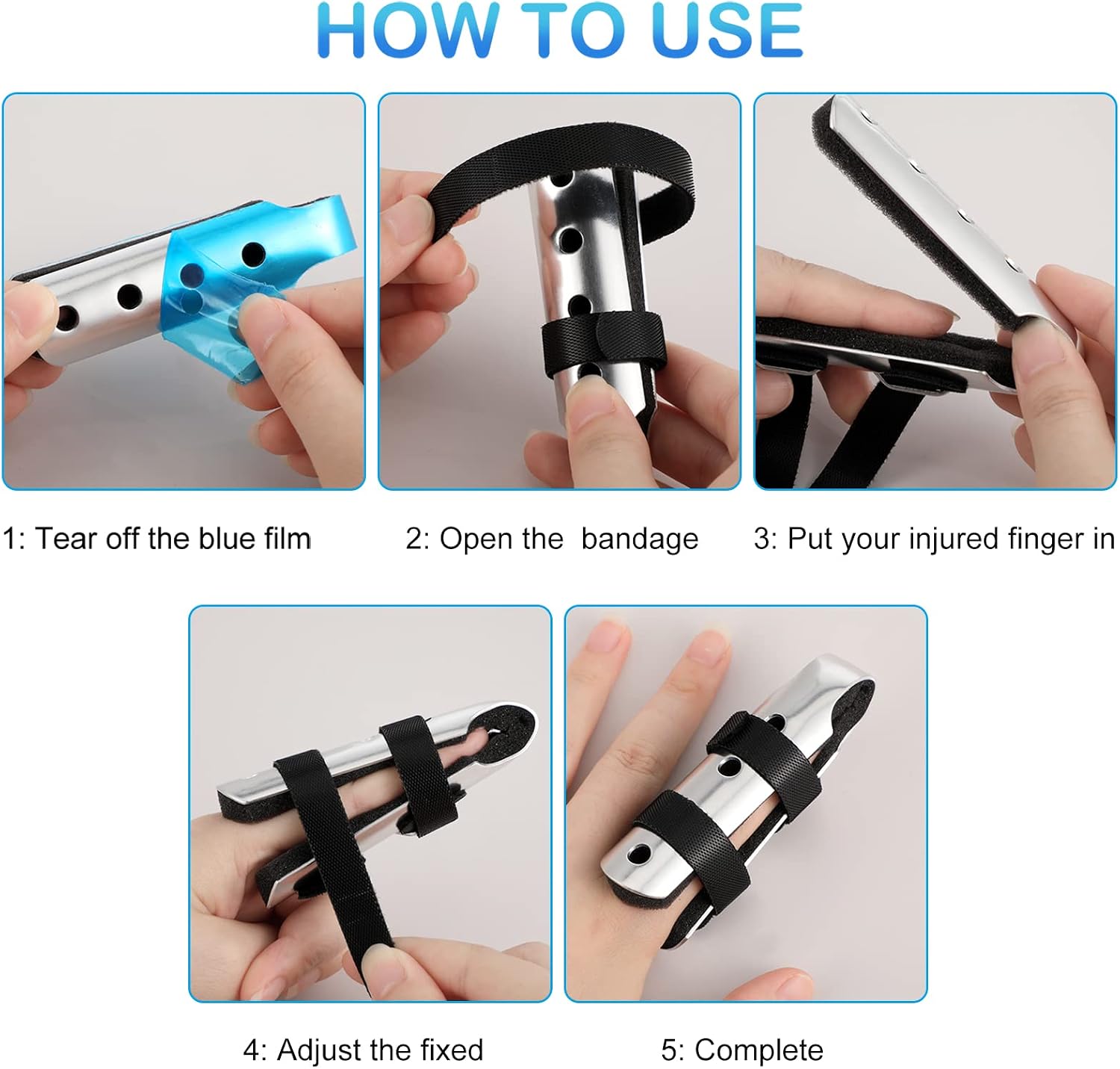 BBTO 6 Pcs Finger Splint Metal Support Finger Brace Arthritis Knuckle Immobilization with Soft Foam Inner Band and Protective Vent for Adults and Children, 2 Styles, Different Sizes(Black)