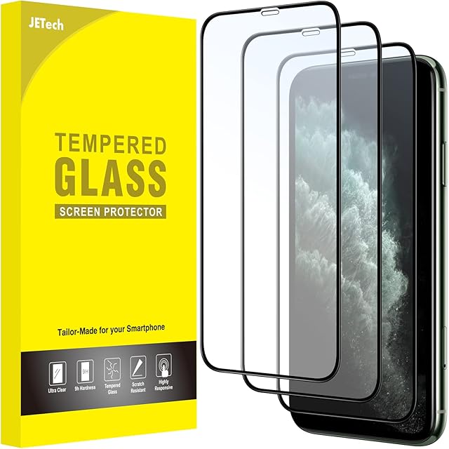 JETech Full Coverage Screen Protector for iPhone 11 Pro Max/iPhone XS Max 6.5-Inch, Black Edge, 9H Tempered Glass Film Case-Friendly, HD Clear, 3-Pack