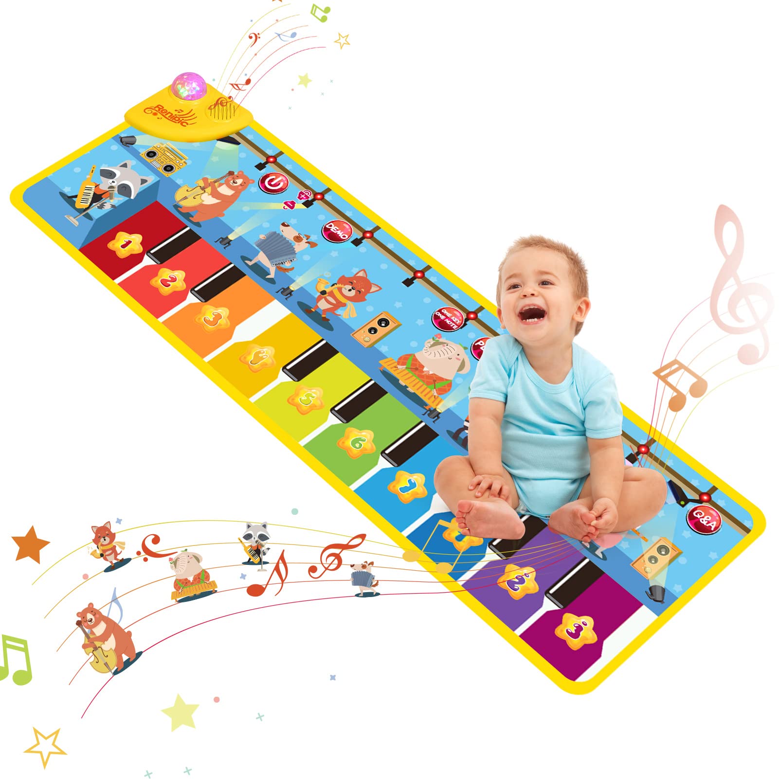 Gyabnw Music Piano Mat - Playmat for Kids, Early Educational Toys, Floor Piano Keyboard Mat, Animal Touch Playmat, and Interactive Fun.