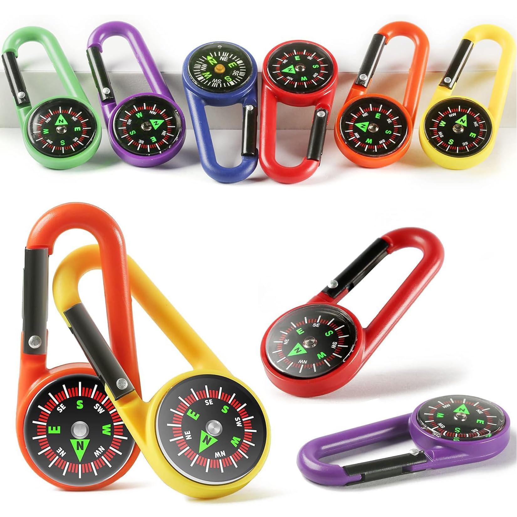 Bussola per bambini con moschettone, mini bussola colorata portachiavi per attività all'aperto, campeggio, navigazione, orienteering e sopravvivenza