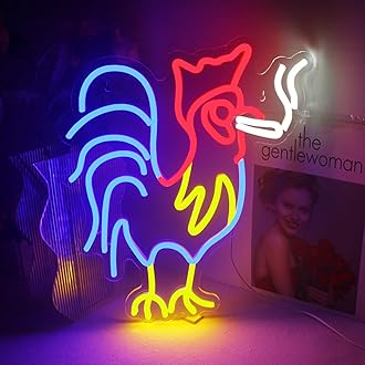 ineonlife Rooster Chicken Neon Sign Red Blue Led Signs for Wall Decor Animal Lights Room Decor Birthday Party Gifts Decoration Aesthetic