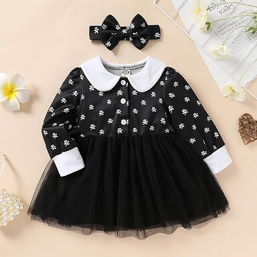 Miniatura 6 de YOUNGER TREE Disfraz de Halloween para niña pequeña, trajes a juego para hermana de Halloween, vestido TuTu negro, para niños pequeños, 3M-7T