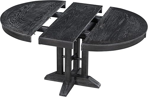 Miniatura 9 de Farmhouse - Juego de mesa de comedor de 5 piezas, mesa redonda extensible y 4 sillas tapizadas con base en forma de X, juego de comedor de madera