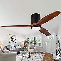 Vista 24 de 42 Inch Low Profile Ceiling Fans with Lights and Remote, Flush Mount Ceiling Fan with Lights, 3 Blades Solid Wood Dimmable Walnut Easy Installation