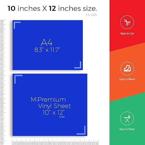 Vista 10 de MiPremium Vinilo de transferencia de calor de poliuretano HTV, planchado, 12 x 10 pulgadas, 4 hojas precortadas, para camisetas, sombreros, gorras