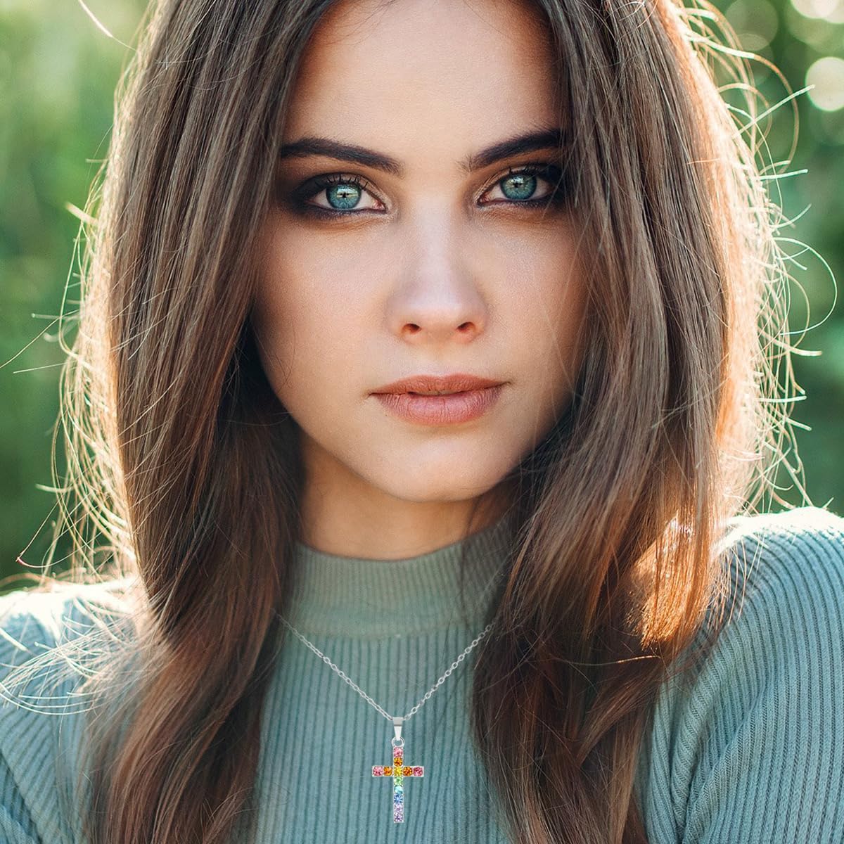 Baptism Cross Necklace for Women First Communion Silver Cross Necklaces Rainbow Cross Necklace Religious Gifts for Women - Image 8