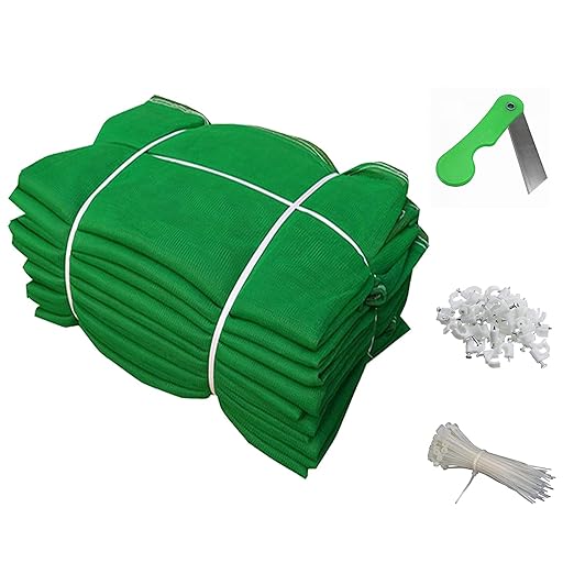 MESH Planet 50% UV Protection Garden_Balcony_Terrace Shade Net_3 M X 30 Meters_10 X 100 Feet_Green Color with 1 Blade_30 Tags_30 Clamps MPBLSN7