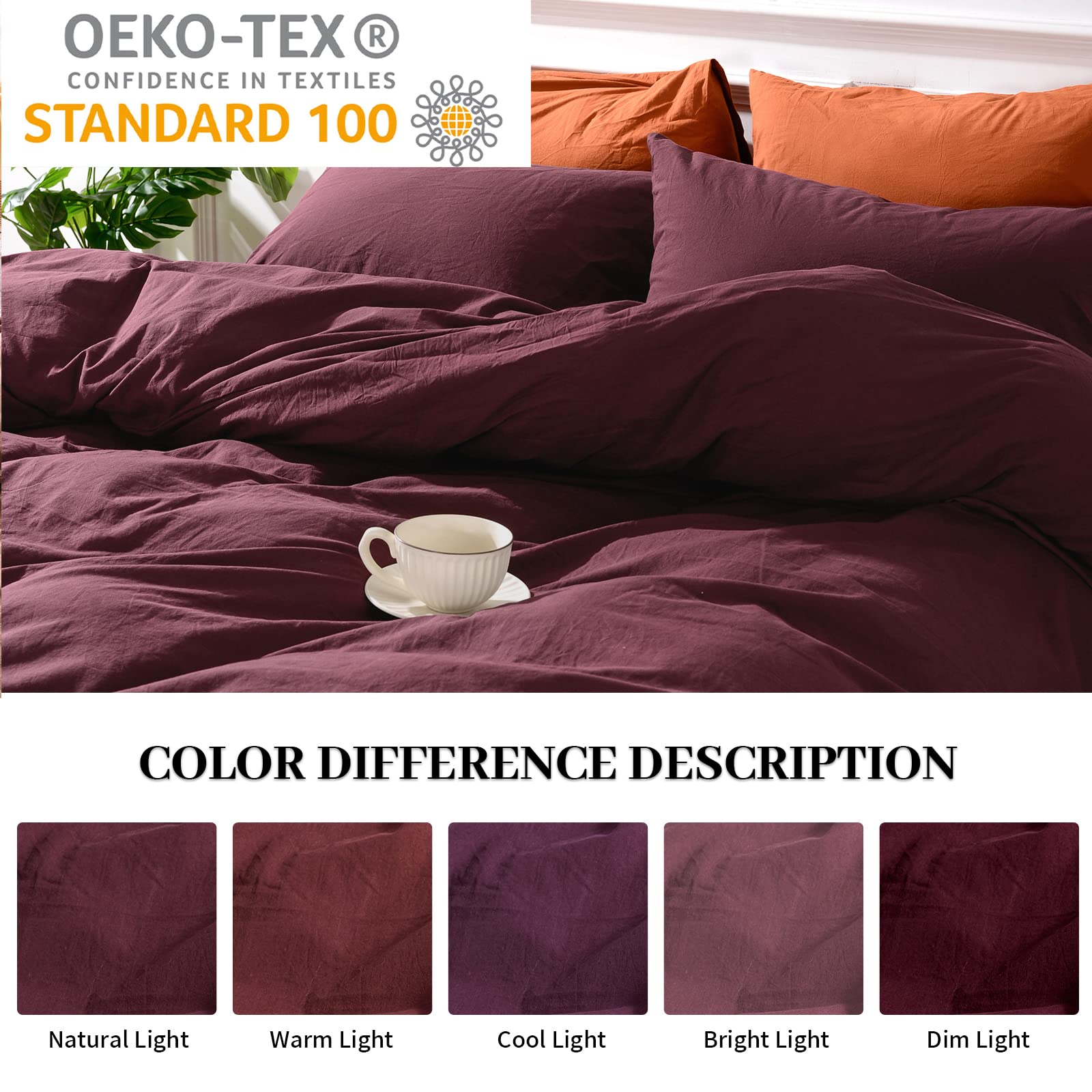 NEXHOME PRO Bettbezug-Set, 100% szczelne Baumwolle, California Kingn 264.2x248.9 cm, organische, natürliche Leinenoptik, strukturiert, atmungsaktiv, weich (keine Bettdecke)
