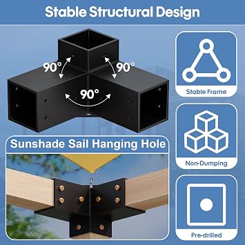 Pergola Kit, Heavy Duty 3-Way Pergola Brackets for 4x 4 (Actual 3.5 X 3.5) Lumber,DIY Rust-Proof Gazebo Bracket Kit with Right Angle Corner Bracket, Gazebo Hardware Kits for Patio Backyard Outdoor