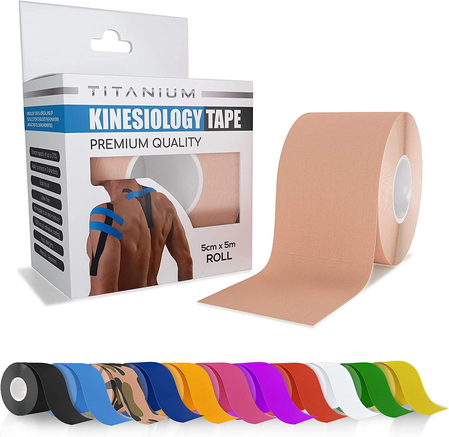 Kinesiology Tape - 5m Roll of Elastic Water Resistant Tape for Support & Muscle Recovery - Quality Sports Tape