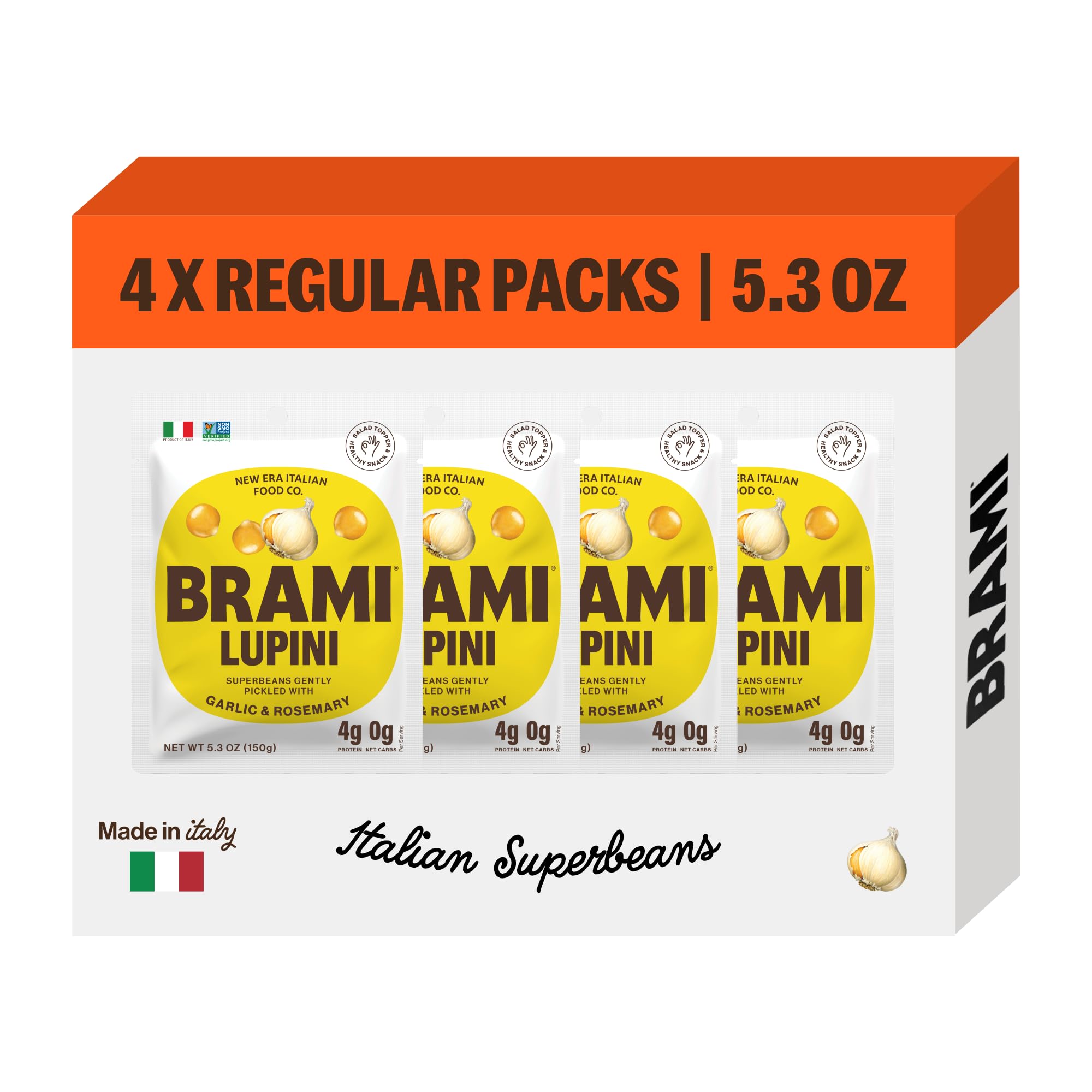 Lupini Beans Snack, Garlic & Rosemary | 7g Plant Protein, 0g Net Carbs | Vegan, Vegetarian, Keto, Plant Based, Mediterranean Diet, Non Perishable | 5.3 Ounce (4 Count)