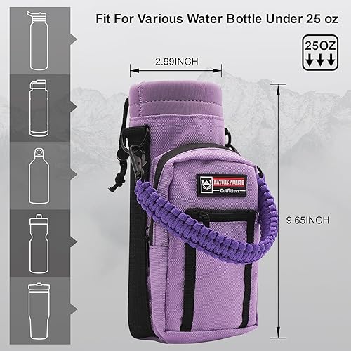Vista 10 de NATURE PIONEOR Soporte para botella de agua con correa ajustable – 25/32/40 onzas, funda aislante para botella de agua con mango de paracaídas y 2
