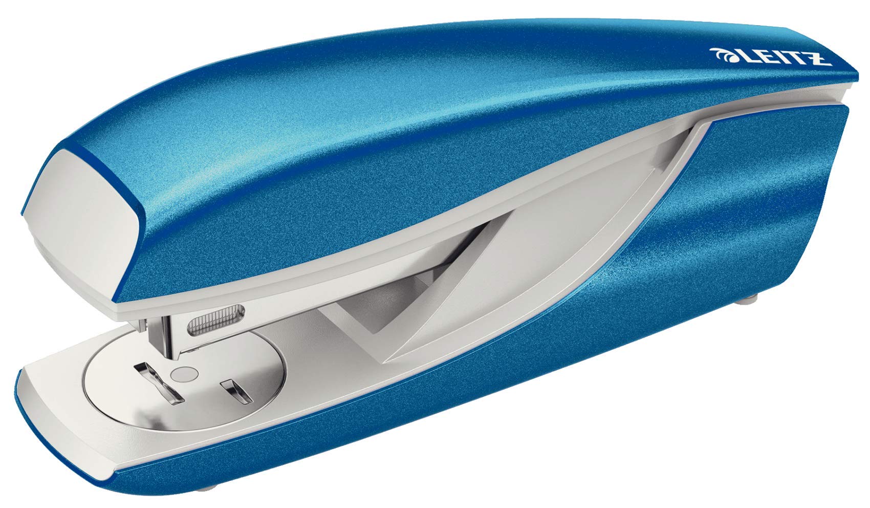 Leitz 50081036 Locher (30 Blatt, Anschlagschiene mit Formatvorgaben, Metall, WOW) metallic blau (Locher + Heftgerät)