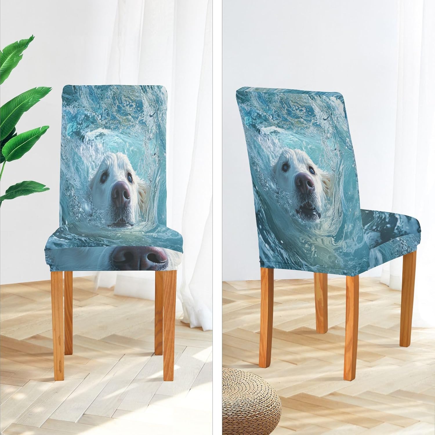 ALAZA Chair Covers for Dining Room, Labrador Swims in The Sea Stretch Chair Cover Sets Chair Protector Removable Washable for Ktichen Restaurant Hotel