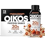 Oikos Protein Shake, Salted Caramel, 30g High Protein Drinks, Shelf Stable, Ready to Drink, 5g Prebiotic Fiber, 12 fl oz Bottle, 12 Count