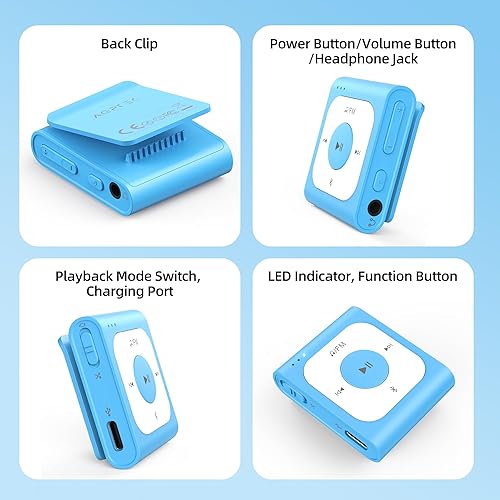 Miniatura 8 de AGPTEK Reproductor MP3 con clip de 64 GB con Bluetooth, A53PL reproductor de música portátil con radio FM, barajar, no necesita teléfono, para