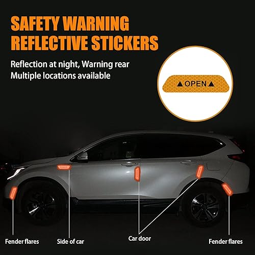 Miniatura 5 de Dewkou Paquete de 4 calcomanías reflectantes para puerta de automóvil marcas de advertencia impermeables y anticolisión para automóviles universales