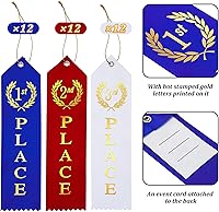 Vista 3 de 36 cintas de premio para el primer lugar, segundo y tercer lugar, juego de tarjetas planas con tarjeta de evento y cuerda para competencia, eventos