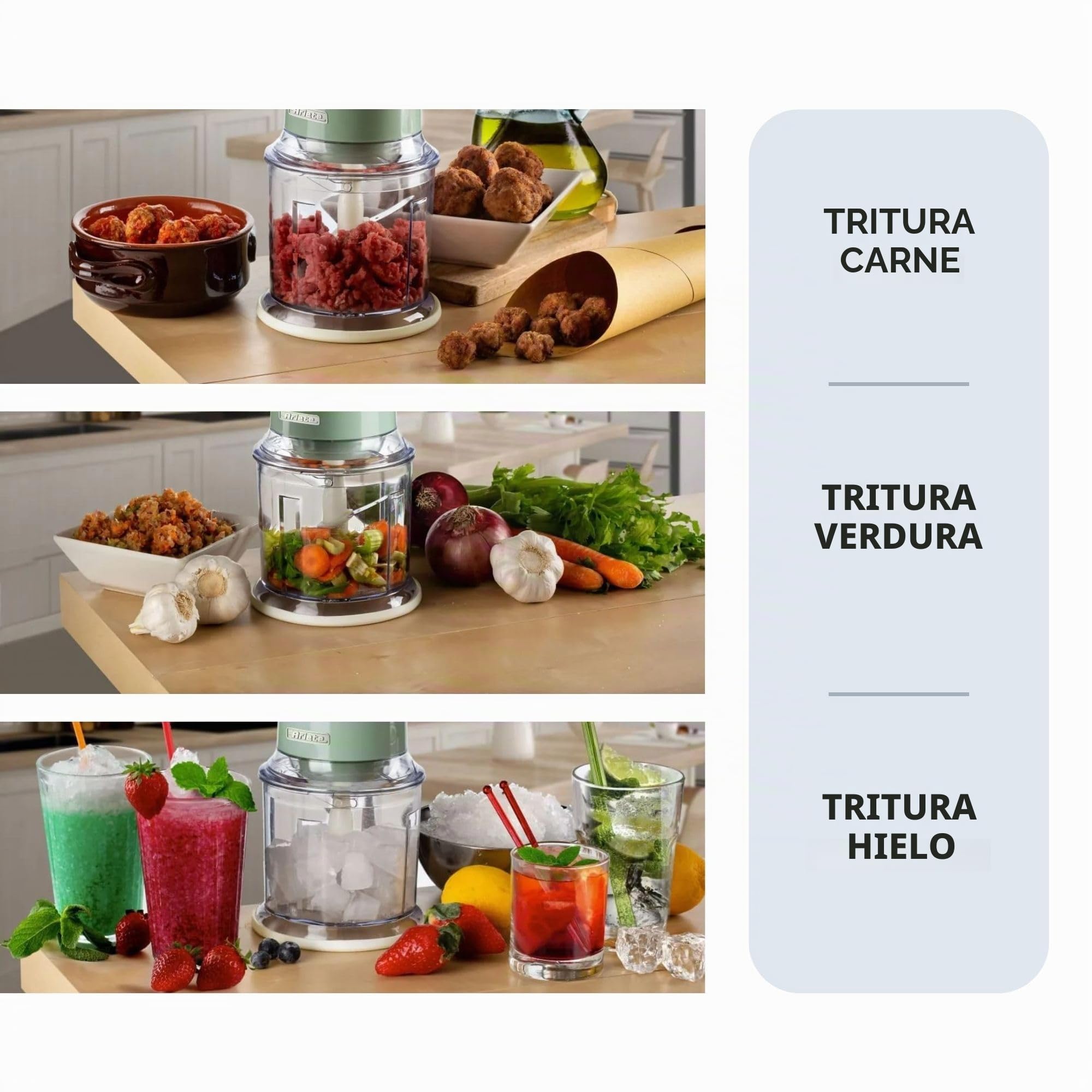 Ariete PicadorA Vintage 438, Picador de Verduras y Hielo Eléctrico con 2 Velocidades, 4 Cuchillas de Acero Inoxidable, Pies Antideslizantes, 600 ml, 400W, verde