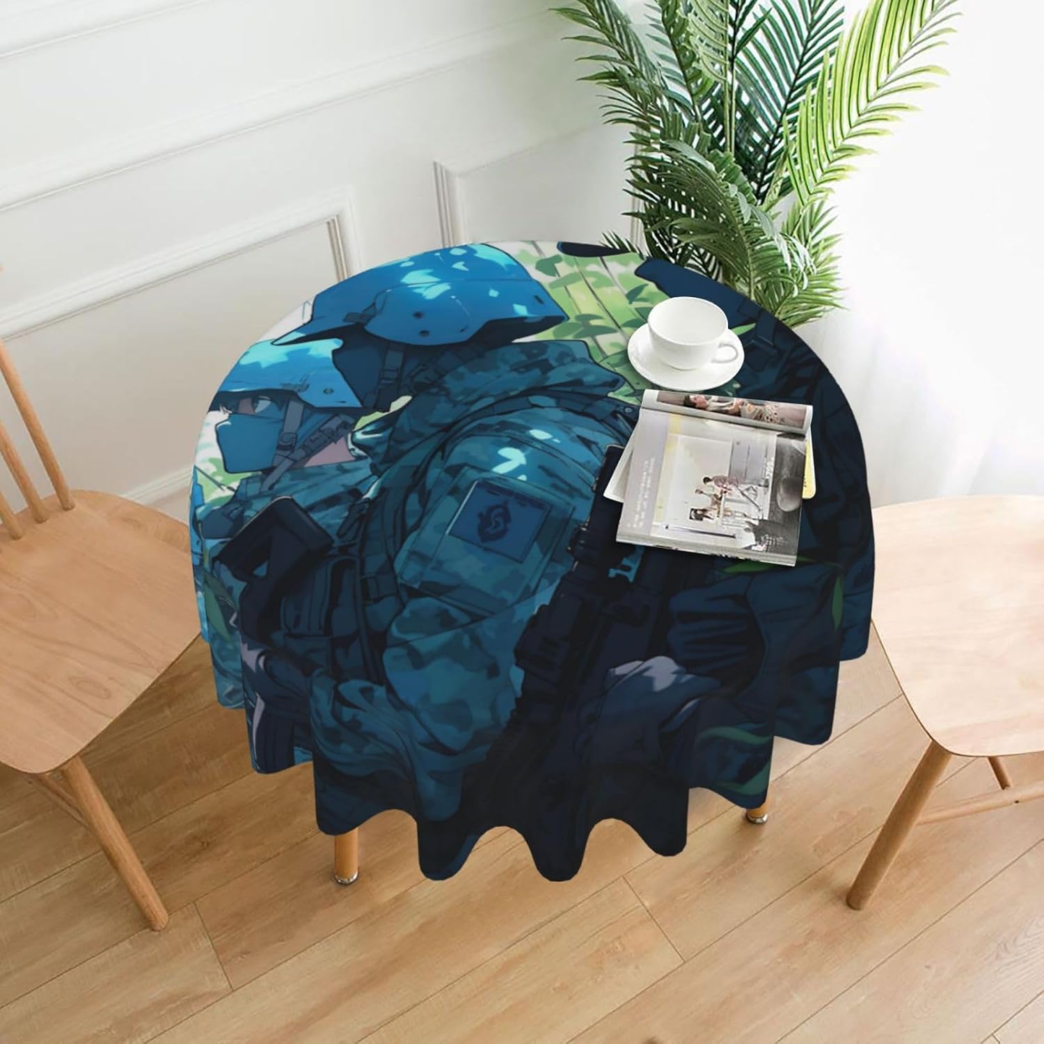 Blue Camo1 Print Wrinkle Free Dining Table Cover for Birthday Party Farmhouse Tablecloths Up to 60 x 60 Inches