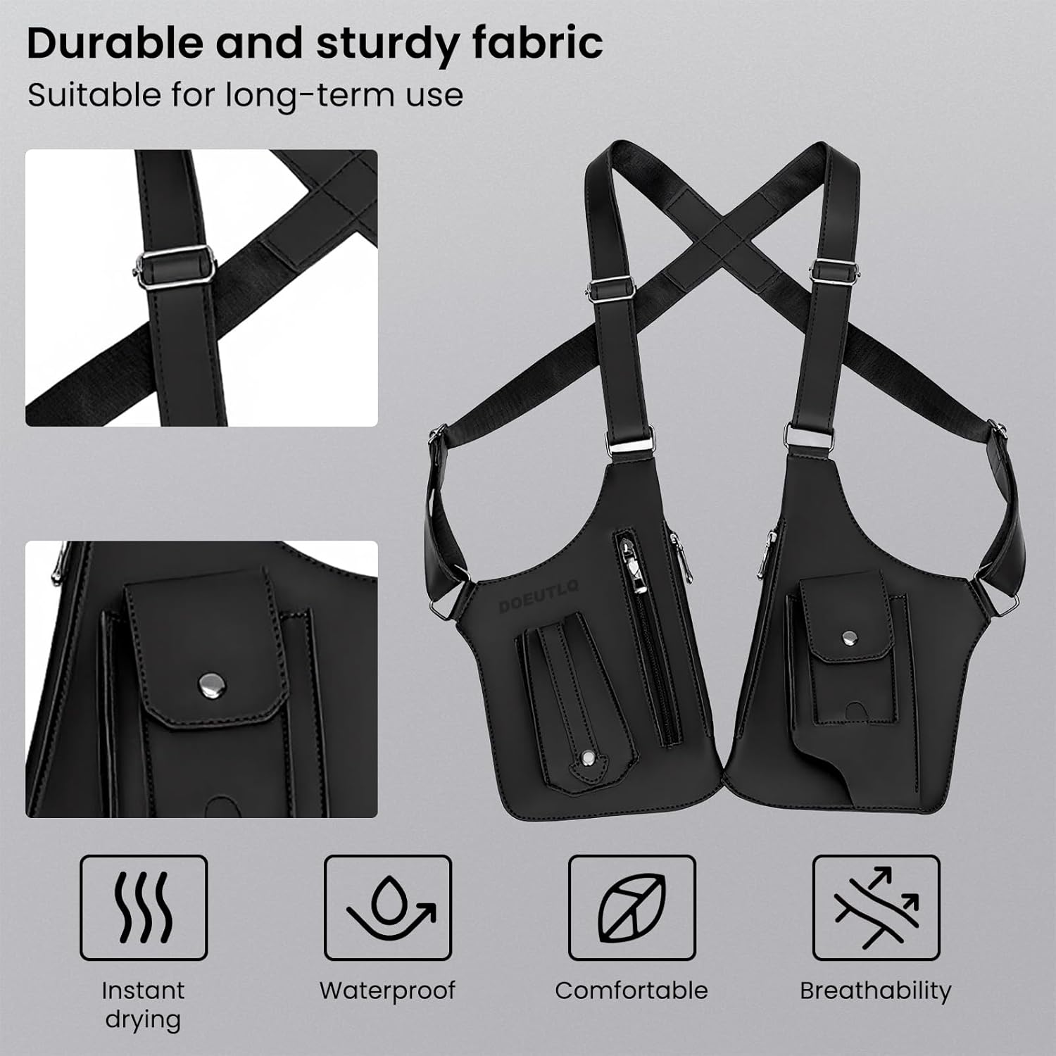 Leather Double Shoulder Armpit Bag for Men Underarm Concealed Rover The Holste Vest for Mens Adjustable Leather Bag (Black) - Image 3