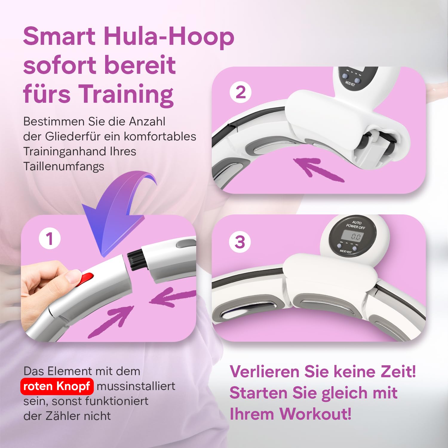 Smart hula hop cichy z licznikiem, biały do rozmiaru XL/hula hop fitness z kulką obciążeniową – inteligentna obręcz hula hop dla dorosłych