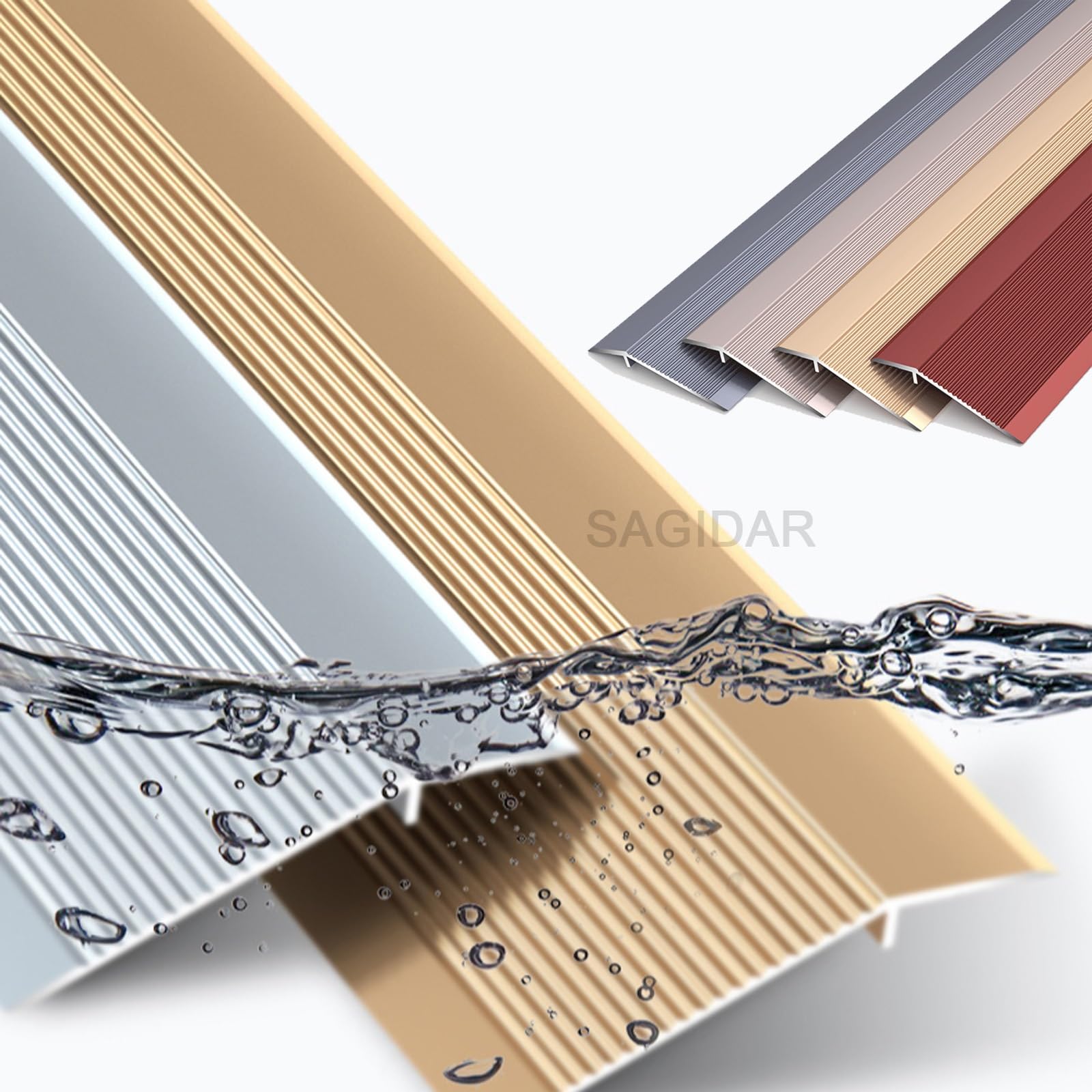 SAGIDAR Rail De Transition pour Sol Irrégulier, Bande De Seuil De Porte De Sol en Aluminium, Bandes De Transition De Seuil Robustes, Bandes De Connexion Antidérapantes, Barre De Seuil De 10cm Large