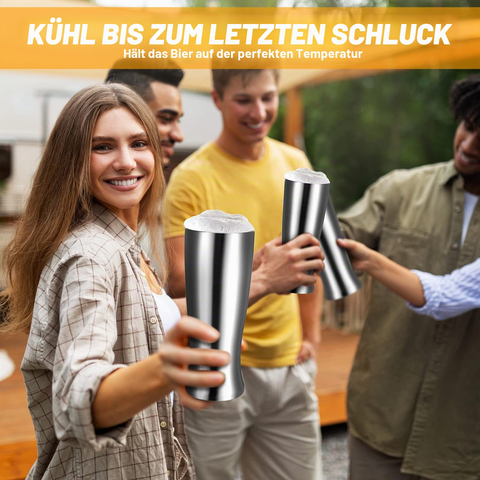 Geetery 4 Bierbecher aus Edelstahl für Herren, doppelwandig, 500 ml, isoliert, vakuumbeschichtet, Vatertagsgeschenk (Silber)