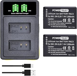 PowerTrust 2Pcs EN-EL20 EN EL20a Battery and Build-in USB Charger for Nikon Coolpix P1000, P950, 1 J1, 1 J2, 1 J3, 1 AW1, 1 V3, Coolpix A Camera