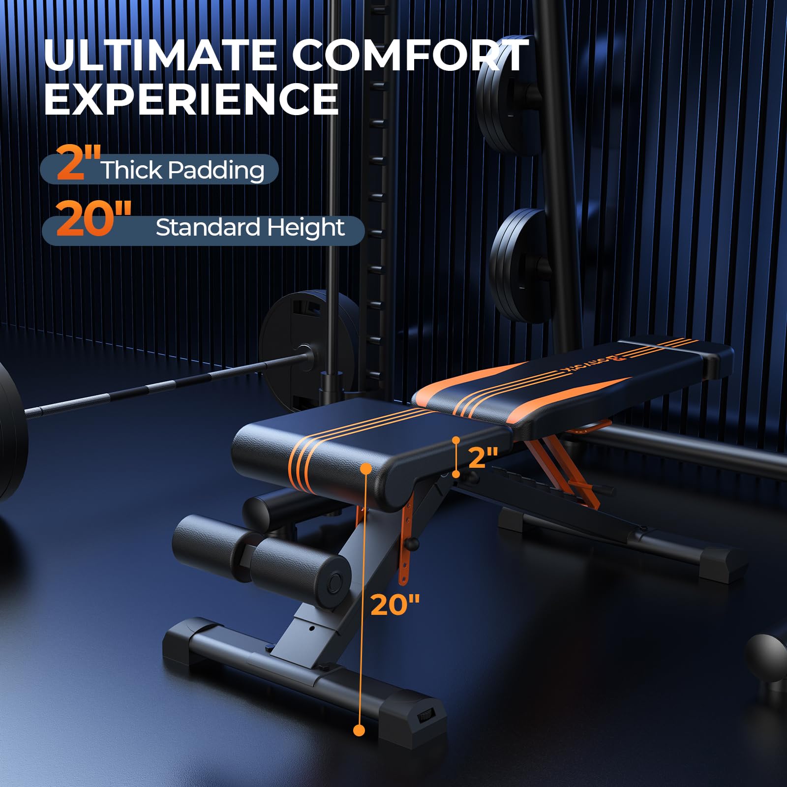 Adjustable Weight Bench, Foldable Incline Decline Flat Workout Bench Press with Extended Backrest, 80x40MM Heavy-Duty Steel Dumbbell Bench for Home Gym Full Body Strength Training