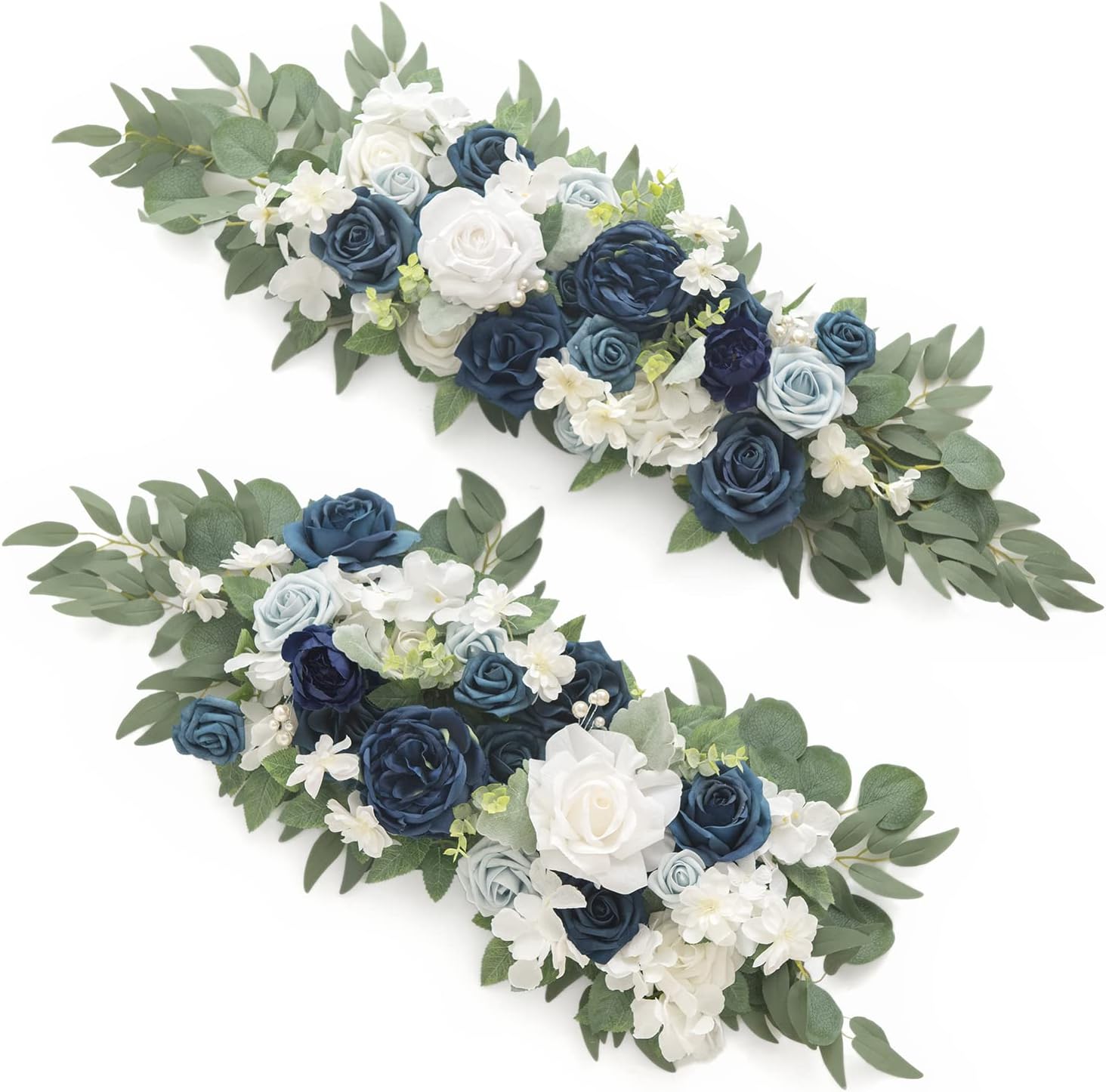 Ling's Moment Artificial Wedding Arch Floral Arrangements 2pcs for Ceremony Backdrop Reception Table Decoration - Navy Ocean Moonlitht (Not Include Arch) Navy Ocean Moonlitht 19.6"- arch decor