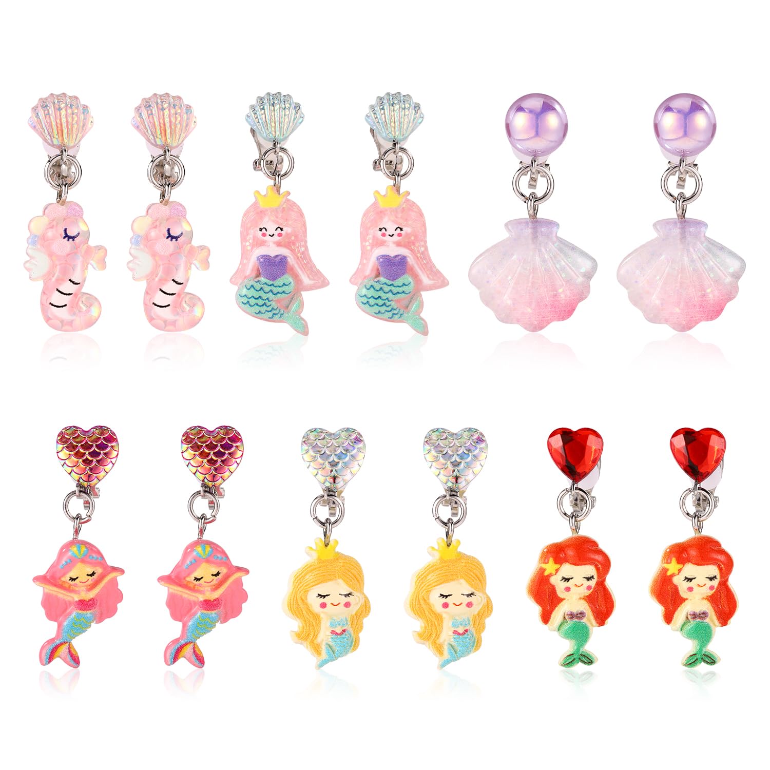 6 Pairs Colorful Clip On Drop Earrings, Resin Clip On Earrings Non-Pierced Princess for Dress Up Princess Jewelry
