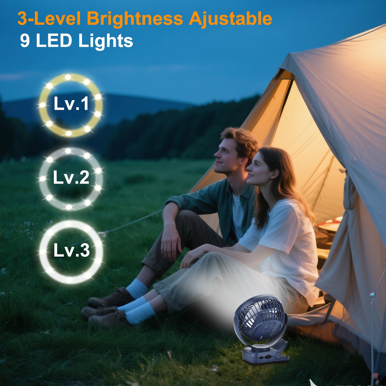 Ventilateur à Pince Portable 4000 MAh Avec Télécommande, Rechargeable Avec Fonction Batterie Externe Lumiere Led Minuterie 4 Vitesses Pour Poussette Voiturette De Golf Bureau Camping Et Voyage 87856271