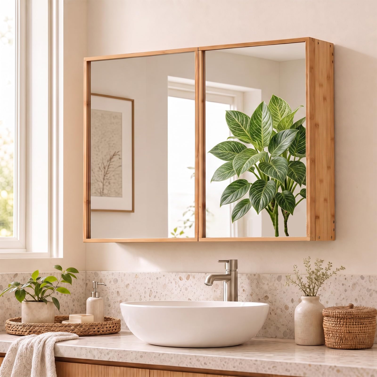 LIFEZEAL Mueble de Baño con Espejo y Estantes Ajustables | Gabinete Colgante de Pared, Puerta con Espejo, Ahorra Espacio, Ideal para Inodoro o Lavabo