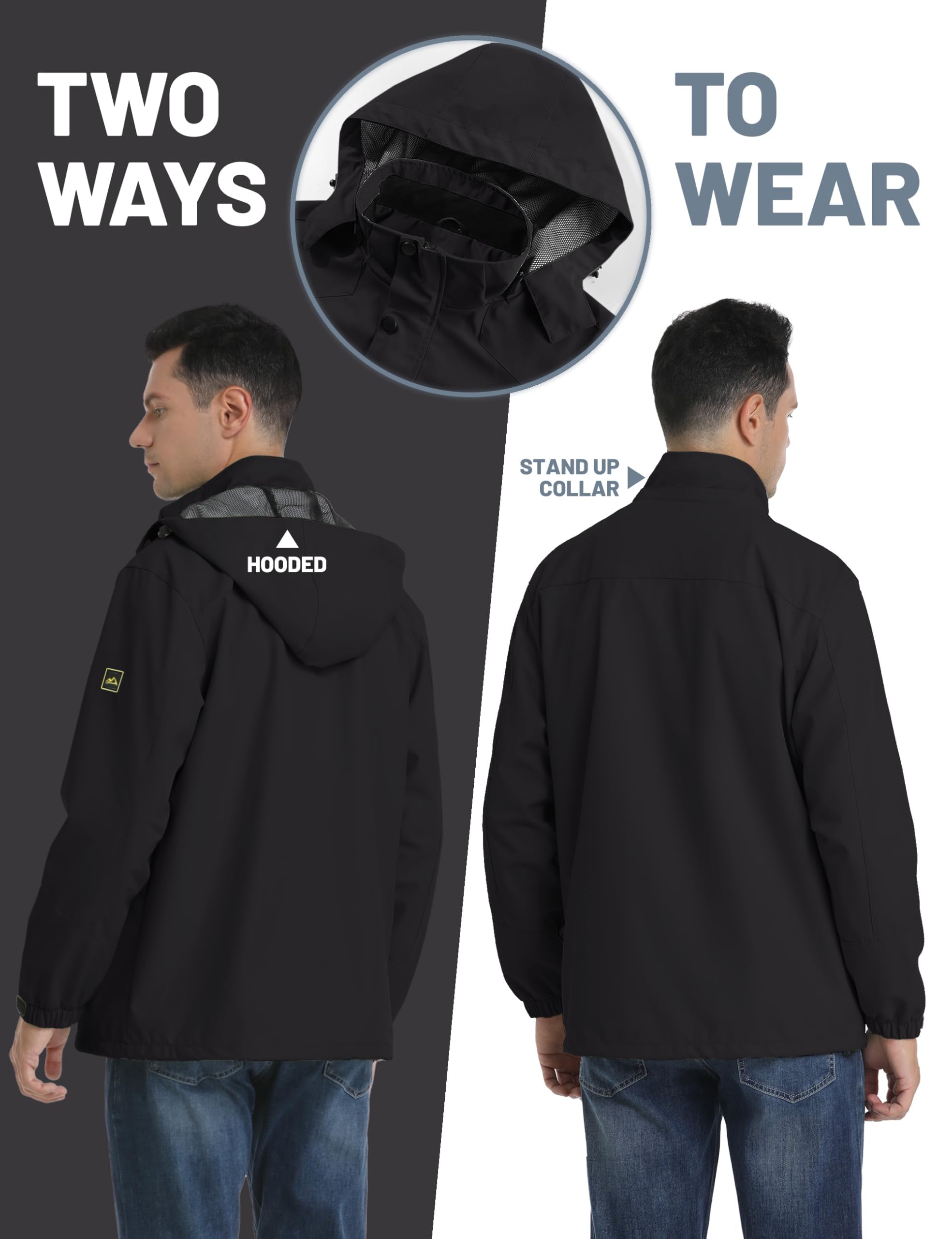 TACVASEN Chaqueta Impermeable con Capucha para Hombre Abrigo para Caminar a Prueba de Viento Ligero Senderismo Ciclismo al Aire Libre